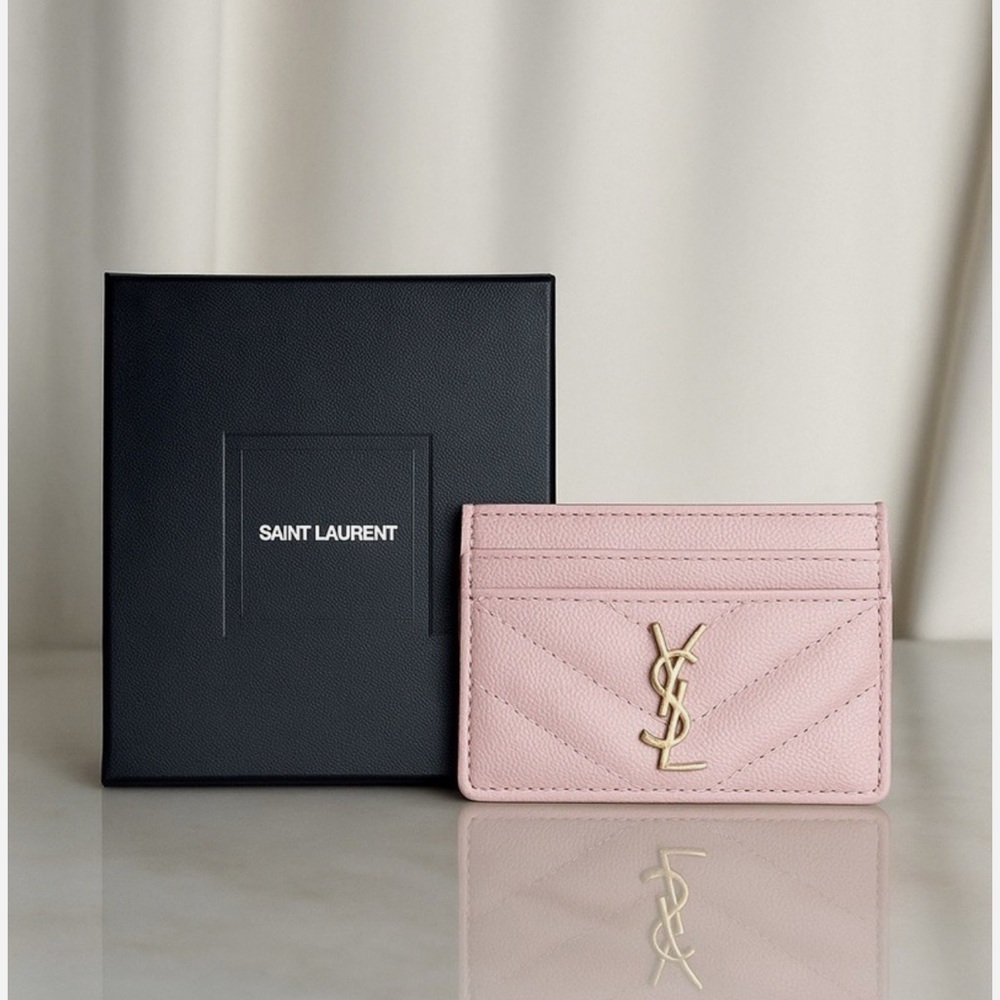Saint Laurent Blush Card Holder with Gold Logo